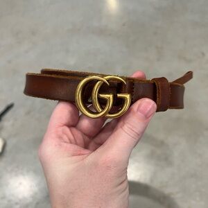 Gucci Brown Leather Belt with Gold Buckle
